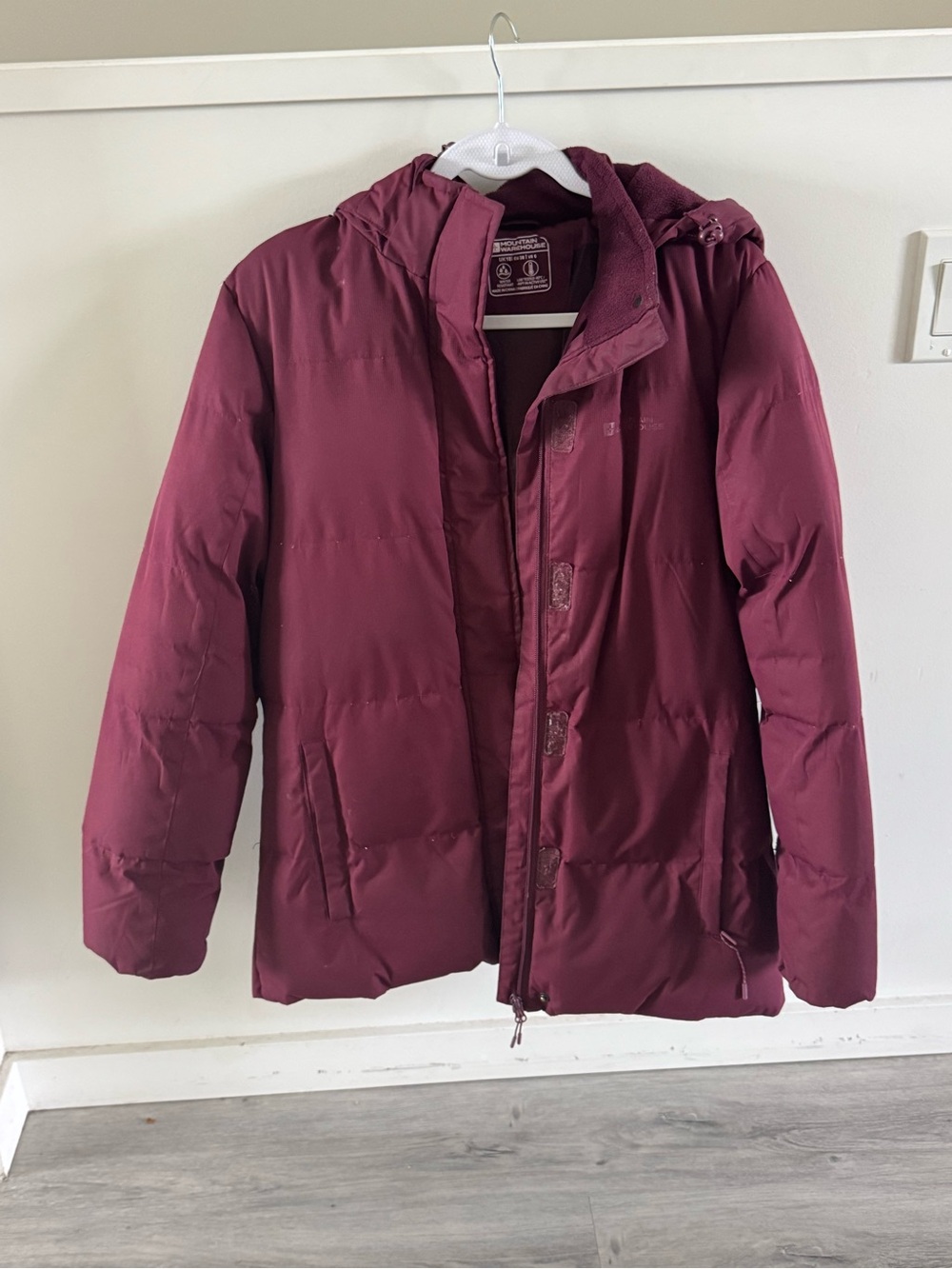 Women's Hooded Wine-Red Puffer Coat